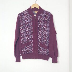Tommy Knight Vintage Men's Maroon White Geometric Pocket Zip Knit Cardigan M